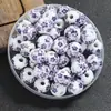 Acessórios de joalheria furo grande contas de cerâmica decalques contas soltas de cerâmica 12mm pacote de material diy feito à mão contas de porcelana azul e branca atacado