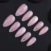 Uñas Portátiles Europeas y Americanas Transfronterizas Rosa Nude Doradas Uñas Largas Almendra Manicura Francesa de Lujo con Línea Dorada Productos Terminados al por Mayor