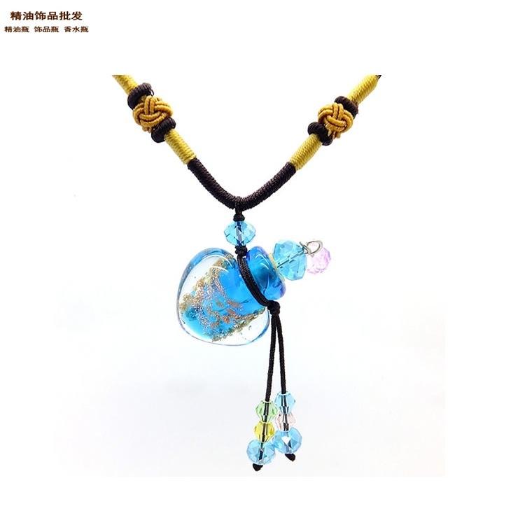 中国精油饰品网心形天蓝色金莎细双扣绳项链2.jpg