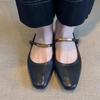 Versión de Cuero Suave ~ Zapatos Mary Jane Negros con Hebilla de Boca Baja para Mujer, Suelas Planas Retro, Zapatos Pequeños de Punta Cuadrada Cómodos y Versátiles