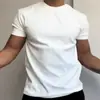 Camiseta blanca de manga corta con puño para hombre, para verano, fitness y deportes, con corte de hombro regular, mangas cortas, estilo americano resistente, cuello pequeño, adecuada como capa base