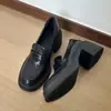 Versión de Piel de Vaca~Zapatos Mocasines de Tacón Grueso Suela Silenciosa para Mujer Estilo Británico Zapatos de Tacón Alto para Persona Menuda Suela Gruesa Aumentadores de Altura Zapatos Pequeños de Cuero