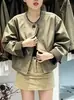 Chaqueta corta de retazos a cuadros estilo coreano para mujer, nuevo modelo primavera y otoño 2026, top versátil holgado y moderno para mujeres petite