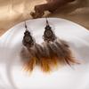 Pendientes Largos con Borlas Tejidas de Plumas Estilo Étnico Retro para Mujer, Pendientes Bohemios de Cuentas de Semillas Huecas de Gama Alta