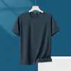 Camiseta de seda gelada masculina, gola redonda, secagem rápida, manga curta, verão, fina, respirável, meia manga, tamanho grande, tops esportivos masculinos, tendência solta