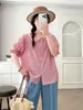 Camisa de Rayas de Manga Corta Estilo Japonés para Mujer, Colección Verano 2026, Cuello Doble con Parches de Encaje, Top Casual Versátil para Mujer