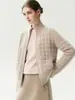 Cárdigan de cachemira con cuello alto y doble cremallera, con capa de aire engrosada; chaqueta de algodón con textura a cuadros para mujer; prenda exterior de punto suave y cómoda