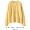 Cardigan de Punto Grueso de Cachemira con Cuello Redondo, Manga Larga, Diseño Jacquard Calado, Suéter de Cachemira, Nuevo Estilo Otoño e Invierno 2025