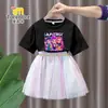 Conjunto de Vestido de Manga Corta de Chicas Cazadoras de Demonios Kpop Estilo Verano Moda Vestido de Tul de Princesa Falda de Dos Piezas para Niñas Jóvenes
