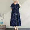 Camisola de Algodão e Seda de Verão para Mulheres de Meia-Idade e Idosas, Tamanho Grande, Soltinha, Casual, de Manga Curta, Vestido para Casa para Mães