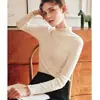 Blusa de tricô gola semi-alta estilo francês para mulheres, novidade outono 2024, justa, base de renda