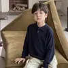 [Contiene Lana] Suéter de Punto Polo Estilo Coreano 2026 Otoño para Niños Niños, Cuello Camisero Elegante, Suéter Pulóver Amigable con la Piel, Moderno