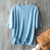Camiseta de Punto de Manga Corta con Cuello Redondo Versátil Sin Costuras Hongmi Apparel/ Baby Cloud con Seda de Morera, Cachemir y Lana