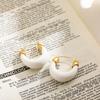 Aretes de Oro de 18K con Resina Rosa Ámbar Transparente, Elegantes y de Alta Gama Franceses con Forma de U, Aretes Transfronterizos Europeos y Americanos