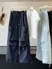 Calça Casual Fashion de Workwear com Pernas Largas para Mulheres, Nova de Verão com Cintura Alta Emagrecedora, Cordão, Secagem Rápida, Seda de Gelo, Calça Parachute Esportiva