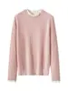 [100% Lã] Outono e Inverno Casual e Doce Redutor de Idade Renda Listra Canelada Tricô Base Cardigã Casual Feminino