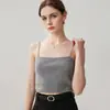 Camisola simple de punto de color liso, versátil y casual, con tirantes finos para mujer, top corto strapless de cachemira