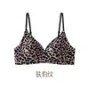 Ropa interior sin costuras lisa estilo francés con estampado de leopardo, copas triangulares para mujer, fina, fija, sin aros, realce de gelatina, sujetador con soporte lateral para el pecho