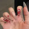 Pegatinas de Uñas Largas con Pedrería de Estrella Roja y Plateada para Uñas, 30 Piezas de Uñas Pre-hechas en Diferentes Tamaños, Estilo Dulce y Genial