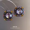 Aretes Cuadrados con Tachuelas de Diamante Aguja Plateada, Clavos de Oreja Estilo Palacio Retro Vintage, Pendientes de Lujo Ligero de Gama Alta al por Mayor