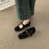 Zapatos Mary Jane de Gamuza Tejida Cuadrados Estilo Coreano para Mujer 2026 Nuevo Modelo Versátiles y Elegantes de Tacón Único para Mujer