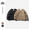 FORN3 Marca de Moda de Estilo Japonés Retro Tridimensional Bolsillo Sin Cuello Ropa de Algodón Ligero Abrigo de Invierno para Hombre Abrigo de Algodón Cárdigan N910