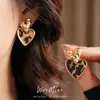 Pendientes Cuadrados de Corazón con Estampado de Leopardo Color Café Aguja de Plata, Pendientes de Lujo Ligero de Gama Alta, Pendientes Retro Estilo Maillard al por Mayor
