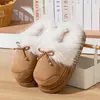 Zapatillas de Algodón de Caña Alta con Lazo Pequeño para Mujer, Pantuflas de Felpa de Invierno para el Hogar, Zapatos Lindos de Interior para el Posparto