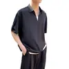 Camiseta tipo polo de seda helada de manga corta para hombre, camiseta fina de verano, estilo dos piezas falsas, cuello en V, manga media, camiseta casual para hombre