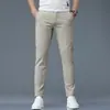 Calça Casual Masculina Khaki Lisa Fina Slim Fit de Verão 2026, Calça Longa Versátil de Verão