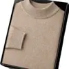 Capa base de cachemira para hombre, suéter de punto grueso de doble capa para otoño e invierno, cuello redondo, suéter de lana para hombre, color liso