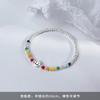 Pulseira de Prata 925 Banhada com Contas Arco-Íris e Rosto Sorridente para Meninas Design de Nicho Ins Pulseira para Melhor Amiga Luxo Acessível de Verão