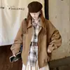 Chaqueta de Solapa de Gamuza Americana Estilo Original para Mujer Otoño Invierno Holgada Moda Engrosada Marrón Casual Chaqueta Top