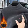 Ropa de punto de forro polar para invierno para hombre, mono de punto de terciopelo y chenilla para hombre, cuello alto medio, jersey grueso y cálido, camiseta interior