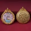Pingente Tanka de Raposa de Nove Caudas Pintado à Mão com Incrustações de Ouro Liga Tibetana Caixa Gau Pingente Amuleto Budista Ornamento Estilo Chinês