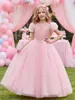 Vestido Popular Transfronterizo para Niñas con Mangas Abullonadas, Tul de Colores, Lentejuelas, Vestido de Princesa, Vestido de Dama de Honor, Vestido para Actuación de Piano, Vestido de Presentadora, Vestido de Gala
