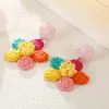 Aretes de Flor de Rafia Transfronterizos, Pequeños y Elegantes, Tachuelas de Flor de Cerezo Tejidas a Mano, Estilo Vacacional Costero