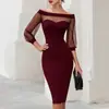 2026 Tienda Independiente de Amazon Nueva Moda Femenina de Comercio Exterior Elegante para el Trabajo Sexy Malla Hombros Descubiertos Bodycon Vestido