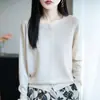 Casacos de outono: cardigã feminino gola redonda, caimento solto, fino, feito de lã merino fina, top simples e versátil