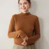 Suéter de Cachemira Grueso de Siete Agujas Doble Hilo para Mujer, Otoño e Invierno, Cuello Alto Enrollado, Jersey de Manga Larga, Suéter Base de Punto de Color Sólido