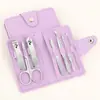 Tesoura de Unha de Aço Inoxidável Conjunto de 4 Peças Bolsa Dobrável Alicate de Manicure Cortador de Unha Tesoura de Unha Doméstica Ferramentas de Manicure