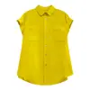 Camisa Amarilla de Manga Corta para Mujer Sentido del Diseño 2026 Nueva Llegada de Verano Nicho Holgada Casual Commute Ligera Top de Tencel
