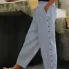 Pantalones cortos de moda europeos y americanos 2024 con estampado de rayas, cierre de botones, cintura elástica, de corte cropped