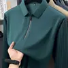 Camisa Polo para Hombre 2026 Primavera y Otoño Nueva Alta Gama Casual de Negocios para Hombre con Media Cremallera y Cuello Camisero Rayada de Manga Larga