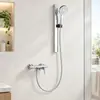Juego de Cabezal de Ducha con Cuerpo Principal de Cobre Puro, Barra Elevadora Plateada, Cabezal de Ducha de Mano, Baño Doméstico, Montado en la Pared