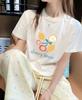 Camiseta de Algodón de Manga Corta para Mujer en Verano Estilo Coreano Holgada Cuello Redondo Estampado a la Moda Versátil Estilo Ins Top Ropa de Mujer de Moda Exportación