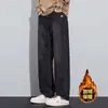 Calça Masculina Reta Solta Outono/Inverno 2025, Forrada com Fleece e Espessa, Calça Wide Leg Estilo Americano, Jeans Vintage, Reta Solta