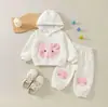 Conjunto de sudadera con capucha bordada de gatito lindo para niños pequeños y niños pequeños, con un dulce diseño de lazo a cuadros, perfecto para salidas casuales