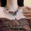 Collar con borlas de mariposa roja vintage estilo chica sexy para mujer, gargantilla con cadena de clavícula, exquisito collar de alta gama, joyería de moda