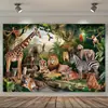 Fondo del Mundo Animal 2026 Transfronterizo Amazon Nuevo Decorativo Tapiz de Animales Dinosaurios Arreglo de Escena de Bosque